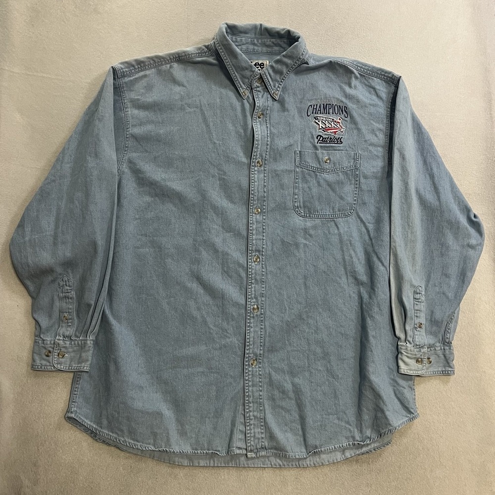 Vintage Lee Sport Button Down Shirt 2XL Super Bowl 36 New England Patriots Denim